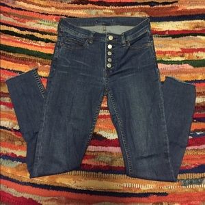 Free People High Waist Frayed Dark Skinny Jeans